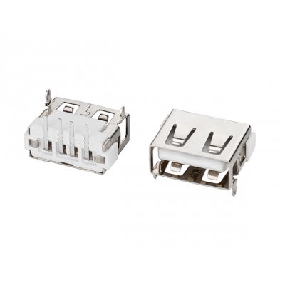 USB 2,0-AF短體10,0兩腳插后插白膠平口鐵光面6,3